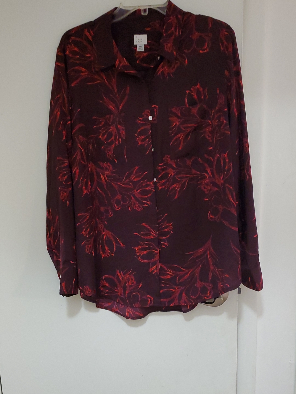 RAINFOREST Burgundy Button-Down Floral Shirt with Red Print